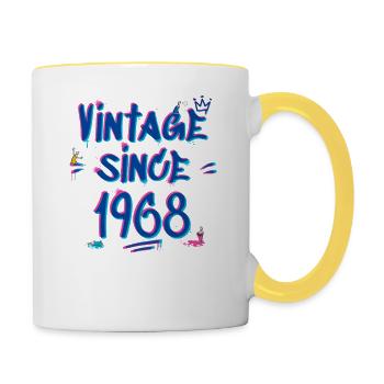 Vintage Depuis 1968 Graffiti Glitch 57ème Anniversaire - Mug contrasté - blanc/jaune - Droite