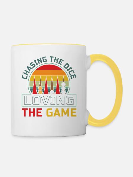 Backgammon Spiel - Tasse zweifarbig - Weiß/Gelb