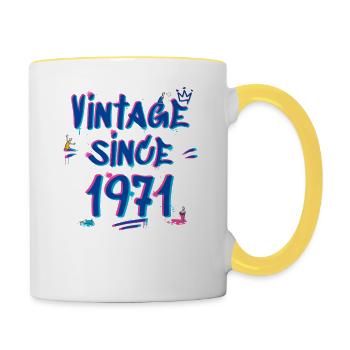 Vintage Since 1971 Graffiti Glitch 54ème Bday Vibes - Mug contrasté - blanc/jaune - Droite