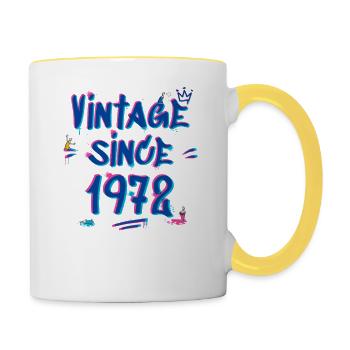 Vintage Since 1972 Graffiti Glitch 53ème Anniversaire - Mug contrasté - blanc/jaune - Droite