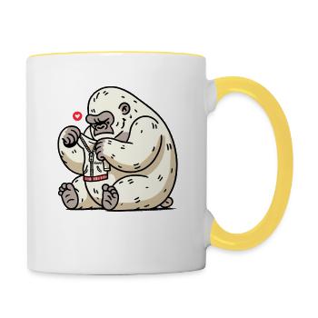 Funny gorilla loves his little jacket - Contrasting Mug - white/yellow - Right
