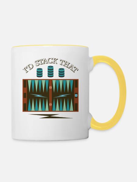 Backgammon Spiel - Tasse zweifarbig - Weiß/Gelb