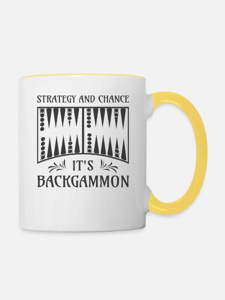 Backgammon Spiel - Tasse zweifarbig - Weiß/Gelb