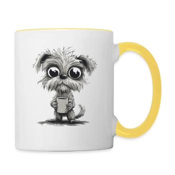 Niedlicher Hund Mit Kaffeetasse Für Tierliebhaber - Tasse zweifarbig - Weiß/Gelb - Rechts