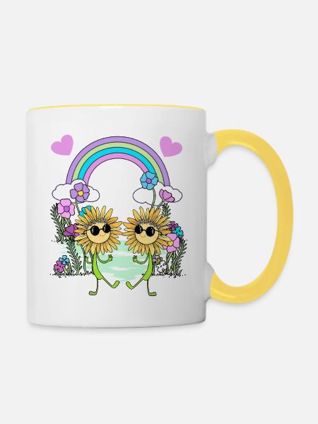 Regenbogen Hippie Sonnenblumen Kinder - Tasse zweifarbig - Weiß/Gelb