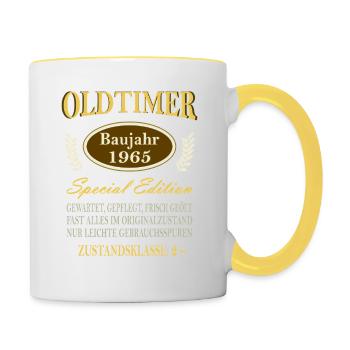 Runder Geburtstag 60 Jahre Jahrgang 1965 Oldtimer - Tasse zweifarbig - Weiß/Gelb - Rechts