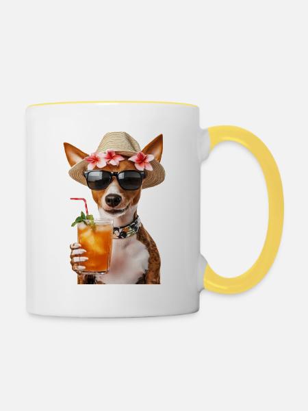 Basenji - Tasse zweifarbig - Weiß/Gelb