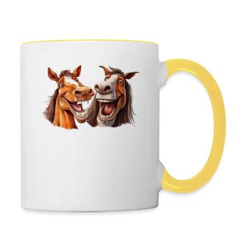 Lustige Pferde Neigh Cartoon Illustration für - Tasse zweifarbig - Weiß/Gelb - Rechts