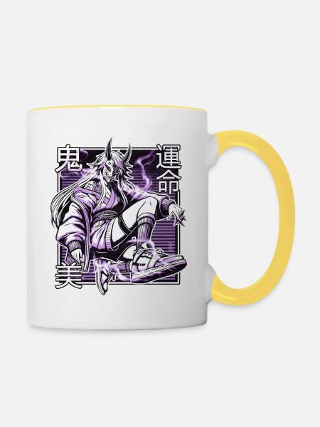 Violetter Kunoichi-Dämon - Tasse zweifarbig - Weiß/Gelb
