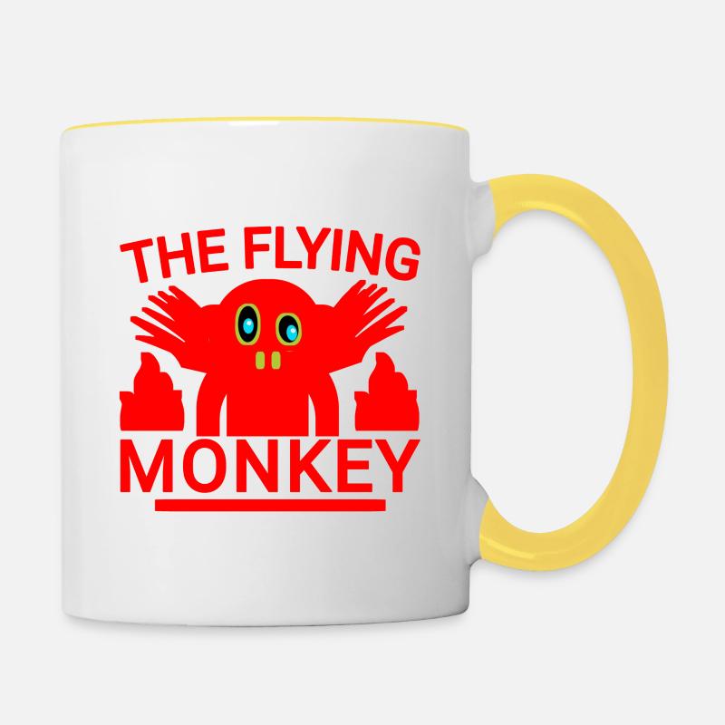 Flying monkey red - Contrasting Mug - white/yellow