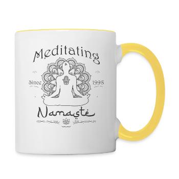 Méditer depuis 1998 - Namaste - Mug contrasté - blanc/jaune - Droite
