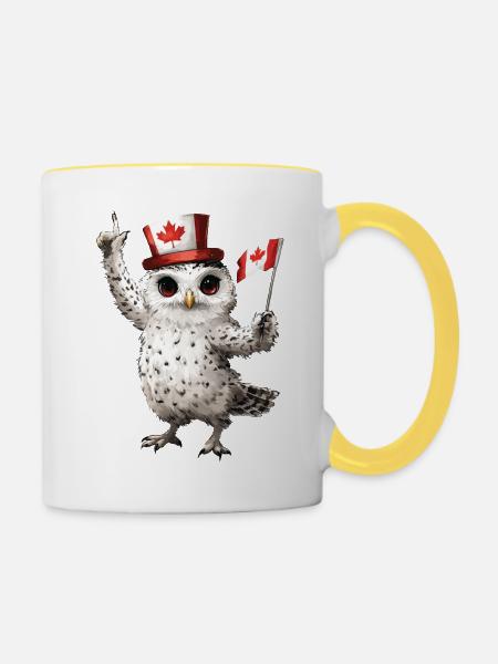 Schneeeule - Tasse zweifarbig - Weiß/Gelb