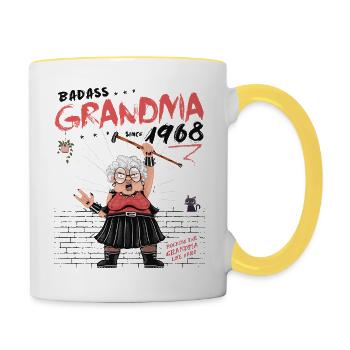 Badass Oma seit 1968 - Vintage Grandma 57 - Tasse zweifarbig - Weiß/Gelb - Rechts