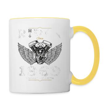Fahrer seit 1969 - 56 Jahre, Born to Ride, gebaut - Tasse zweifarbig - Weiß/Gelb - Rechts