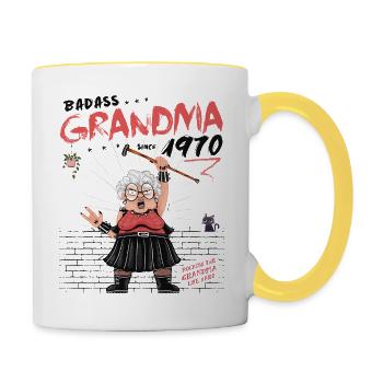 Vintage Badass Oma seit 1970 – 55 Jahre - Tasse zweifarbig - Weiß/Gelb - Rechts