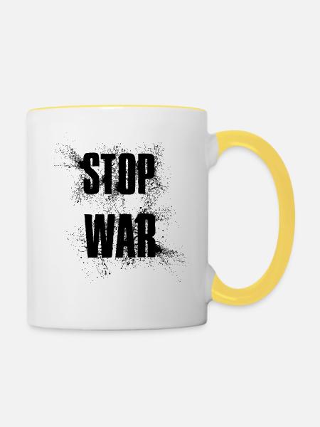 STOP WAR – NO WAR - PEACE - Tasse zweifarbig - Weiß/Gelb
