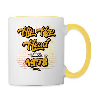 Hip-Hop Head seit 1978 - 47 Jahre purer Flow - Tasse zweifarbig - Weiß/Gelb - Rechts