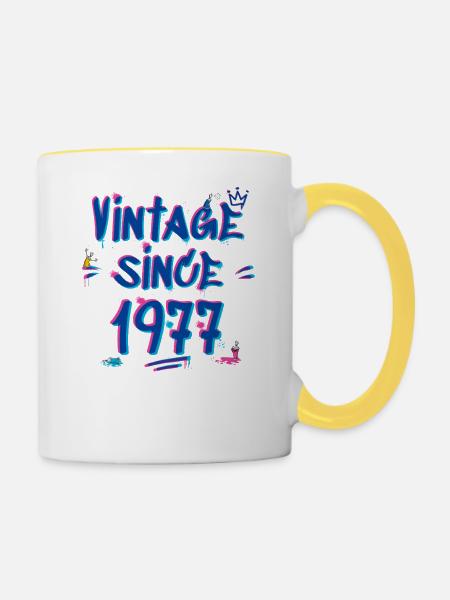 Vintage 1977 Graffiti Glitch - 48 Jahre Stil - Tasse zweifarbig - Weiß/Gelb