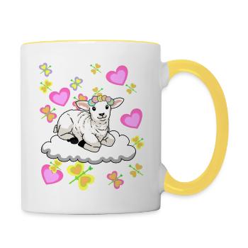 Spring Sheep Sheep Lamb Cloud Kids Child Baby - Contrasting Mug - white/yellow - Right