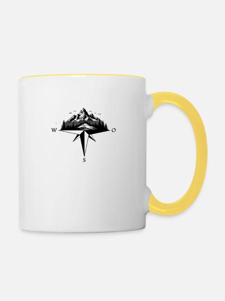 Bergkompass Abenteuer - Tasse zweifarbig - Weiß/Gelb