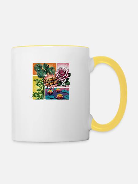 Flower-Power-Collage - Tasse zweifarbig - Weiß/Gelb