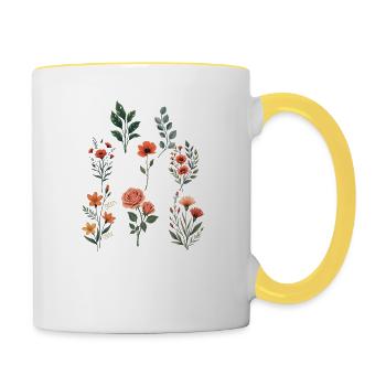 Verschiedene florale botanische Sets - Tasse zweifarbig - Weiß/Gelb - Rechts