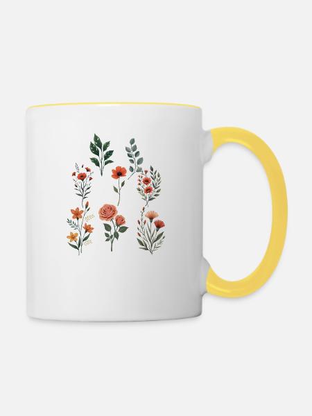 Verschiedene florale botanische Sets - Tasse zweifarbig - Weiß/Gelb