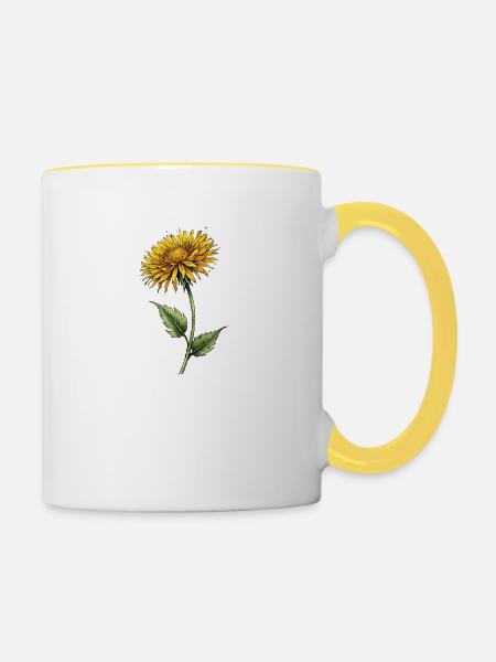 Löwenzahnblüte Detail - Tasse zweifarbig - Weiß/Gelb