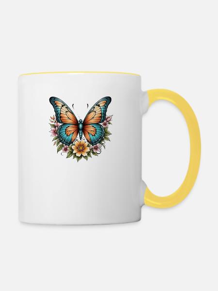 Schmetterling Blüte Harmonie - Tasse zweifarbig - Weiß/Gelb