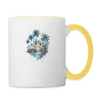 Ruhige tropische Gewässer: Aquarell-Palmenwald - Tasse zweifarbig - Weiß/Gelb - Rechts