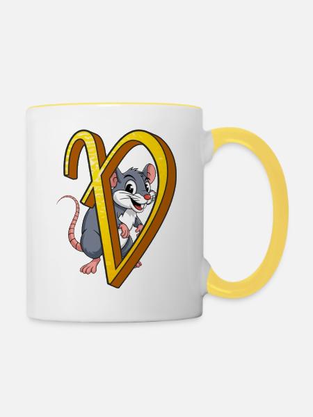 BUCHSTABE V - Tasse zweifarbig - Weiß/Gelb