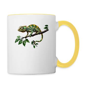 Colorful chameleon on branch in green jungle - Contrasting Mug - white/yellow - Right