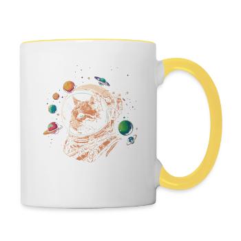 Cat in astronaut suit with planet - Contrasting Mug - white/yellow - Right