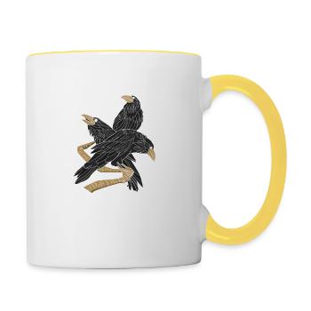 Crows Before Bros Unterstütze Deine Lokale Schar - Tasse zweifarbig - Weiß/Gelb - Rechts