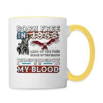 Geboren 1956 frei - 69 Jahre amerikanischer Geist - Tasse zweifarbig - Weiß/Gelb - Rechts