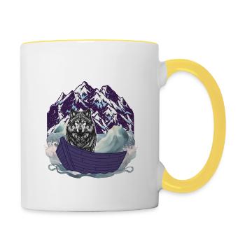 Husky Dog Dogs Maritime Boat Boats Adventure - Contrasting Mug - white/yellow - Right