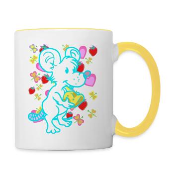 Retro Maus Ratte Mäuse Ratten Kinder Kind - Tasse zweifarbig - Weiß/Gelb - Rechts