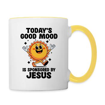 Today's Good Mood Is Sponsored By Jesus: - Tasse zweifarbig - Weiß/Gelb - Rechts