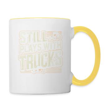 Spielt immer noch mit Trucks - Tasse zweifarbig - Weiß/Gelb - Rechts