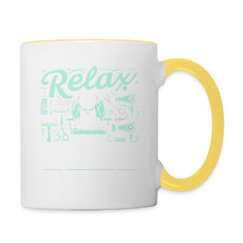 Entspannen Sie sich Der Hundefriseur ist da - Tasse zweifarbig - Weiß/Gelb - Rechts