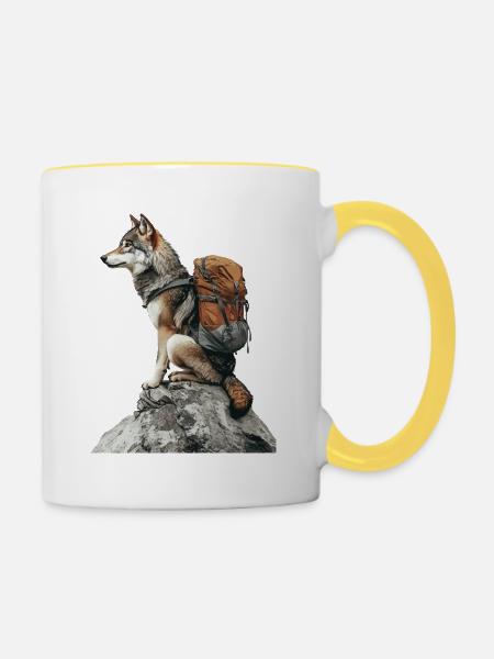 Wolf - Tasse zweifarbig - Weiß/Gelb