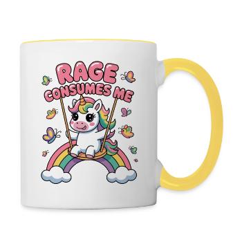 Wut Verschlingt mich, lustige sarkastische Einhorn-Mädchen - Tasse zweifarbig - Weiß/Gelb - Rechts