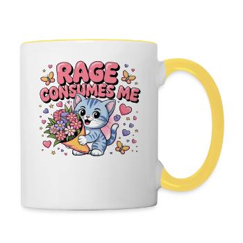 Wut Verschlingt mich, Lustige Katze Kätzchen Blumen - Tasse zweifarbig - Weiß/Gelb - Rechts