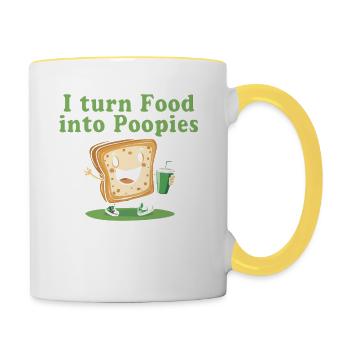 I Turn Food Into Heaps Funny Cartoon - Contrasting Mug - white/yellow - Right