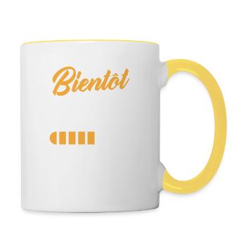 Bientôt Cousin veuillez patienter - Mug contrasté - blanc/jaune - Droite
