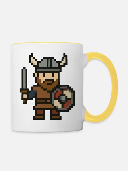 wikinger comic pixel - Tasse zweifarbig - Weiß/Gelb
