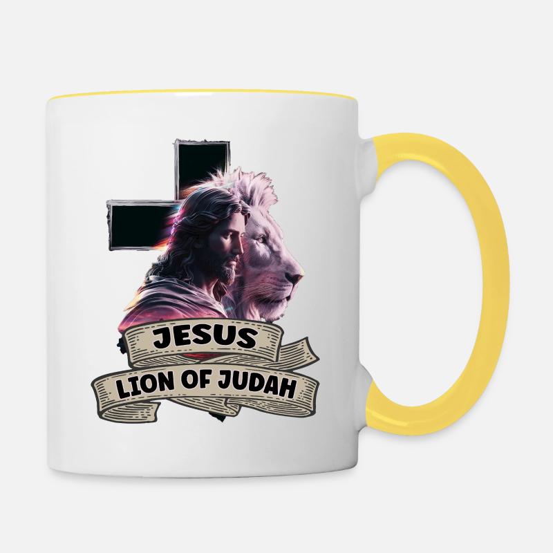 Jésus, le Lion de Judée - Lion de Juda - Mug contrasté - blanc/jaune