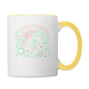 Weniger Stress mehr Gesichtsbehandlungen - Tasse zweifarbig - Weiß/Gelb - Rechts