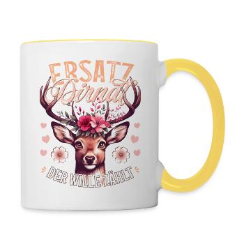 Trachtenshirt Damen Dirndl T-Shirt Tracht Ersatz - Tasse zweifarbig - Weiß/Gelb - Rechts