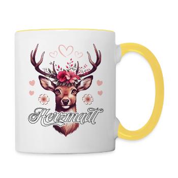 Trachtenshirt Damen Herzmadl T-Shirt Tracht Dirndl - Tasse zweifarbig - Weiß/Gelb - Rechts